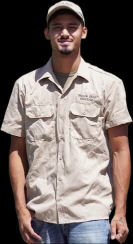 Jason Bottorff, owner of Shock Stop Electric, in his work shirt